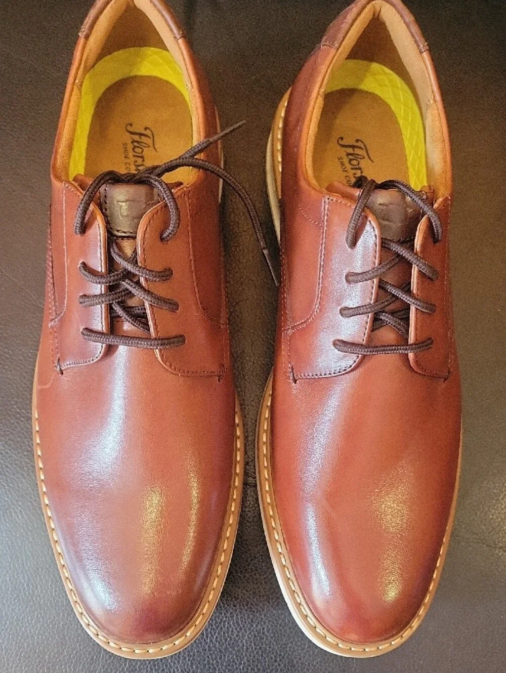 Florsheim Brown Leather Lace-Up Oxfords with Yellow Insole